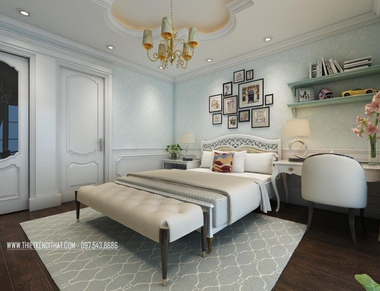 Thiết kế nội thất phòng ngủ nhà liền kề khu đô thị Văn Quán